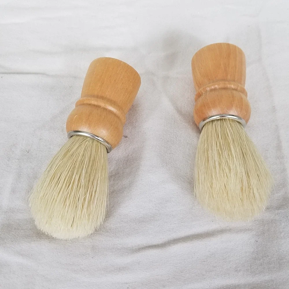 Shaving Brush Set Mens Tan new Wood Handle Traditional 2pc natural bristles
